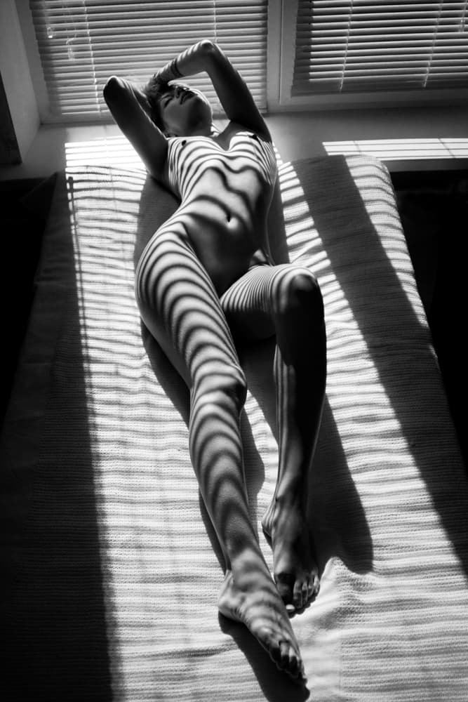 Nude in Striped Light by Mikhail Faletkin — canvas wall art