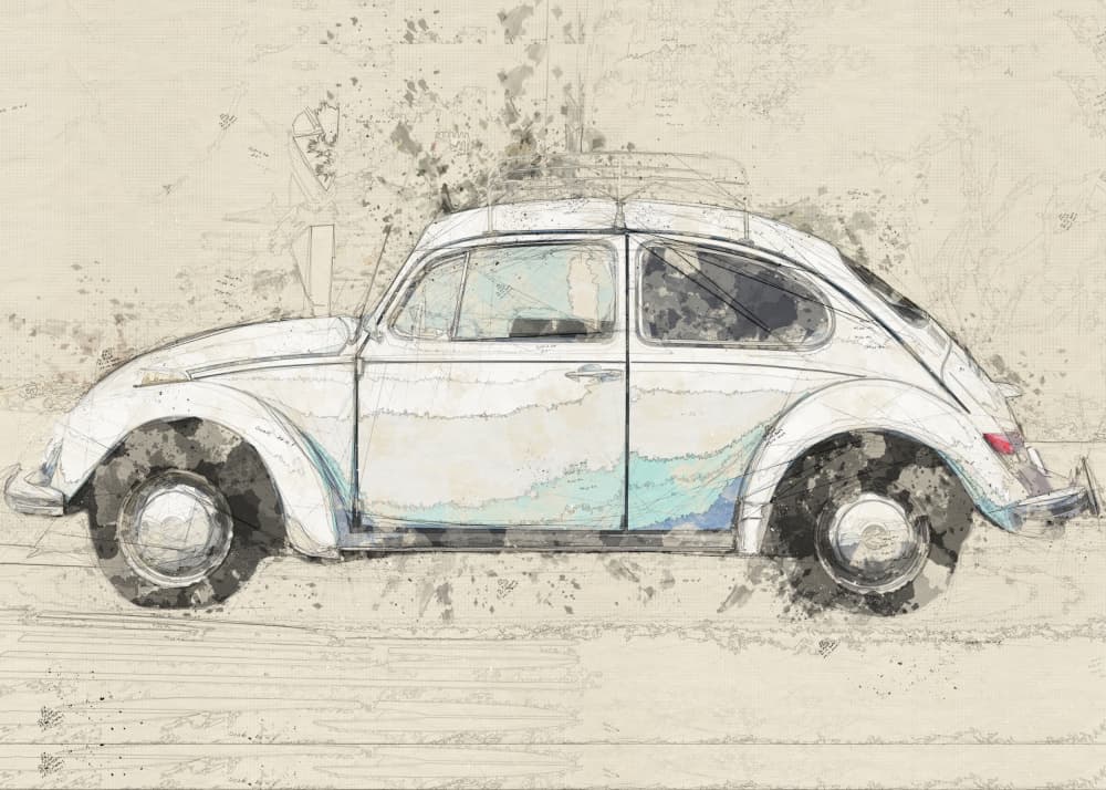 Vintage Beetle Sketch by Lembayung senja studio [Vintage Poster] — canvas wall art