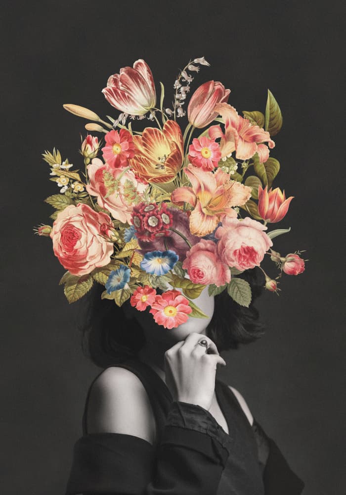 Pensive Floral Portrait by Frida Floral Studio — canvas wall art