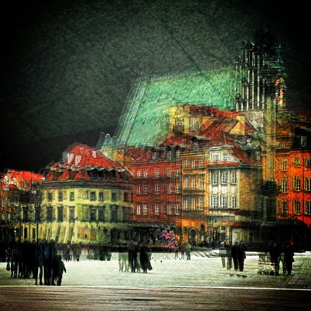 Painterly City Square Night by Raffaele Corte — canvas wall art
