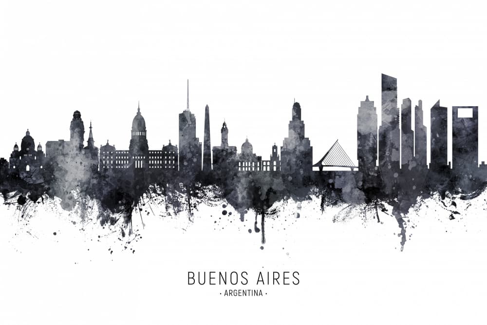 Buenos Aires Watercolor Skyline by Michael Tompsett — canvas wall art