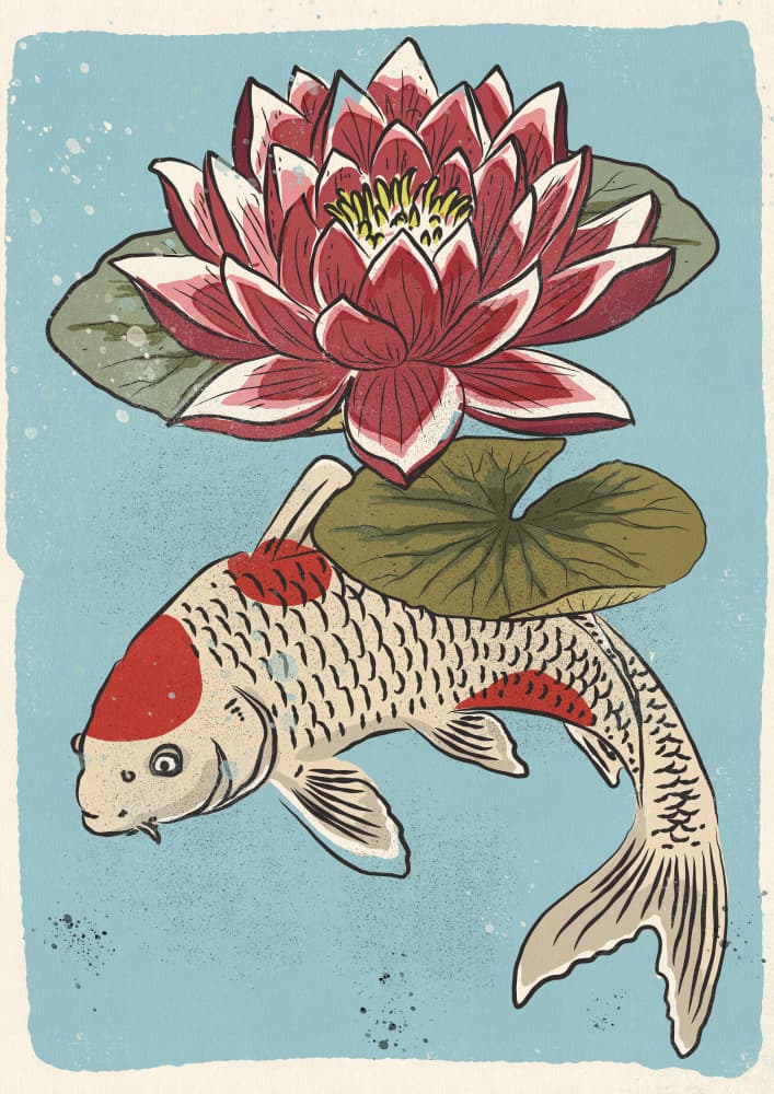 Peaceful Koi and Lotus by Nicholas — canvas wall art