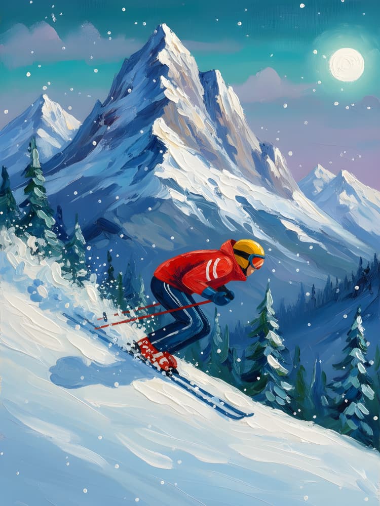 Skiing Under the Moon by HUGO — canvas wall art
