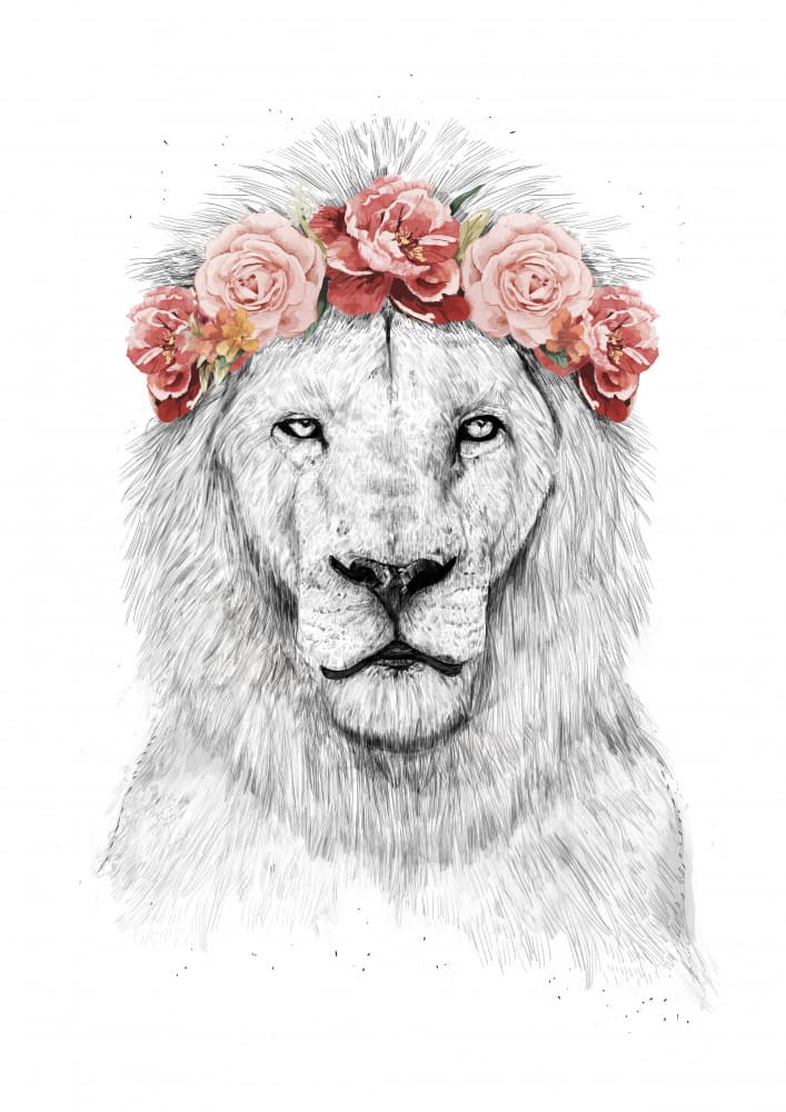 Regal Lion Floral Crown by Balazs Solti — canvas wall art