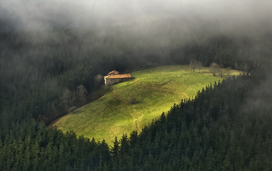 Sunlit Valley Cabin by Mikel Lastra — canvas wall art