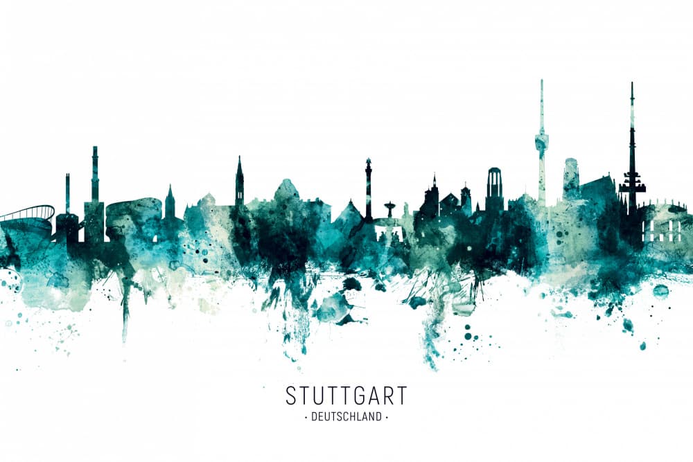 Stuttgart Watercolor Skyline by Michael Tompsett — canvas wall art