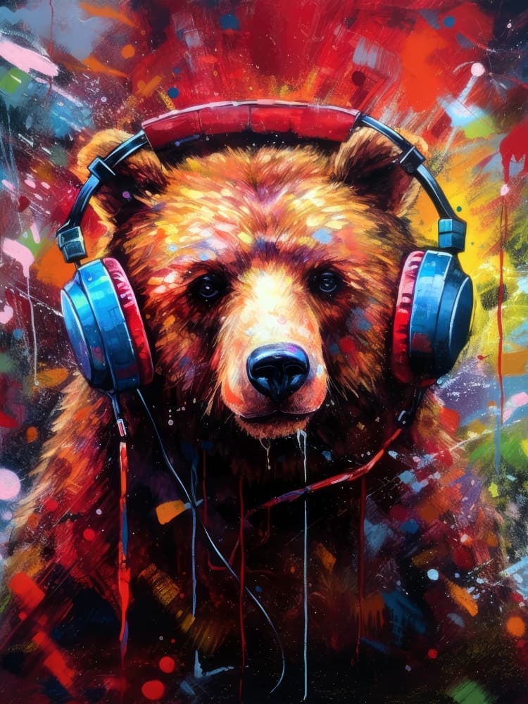 Colorful Music Bear by Justyna Jaszke — canvas wall art