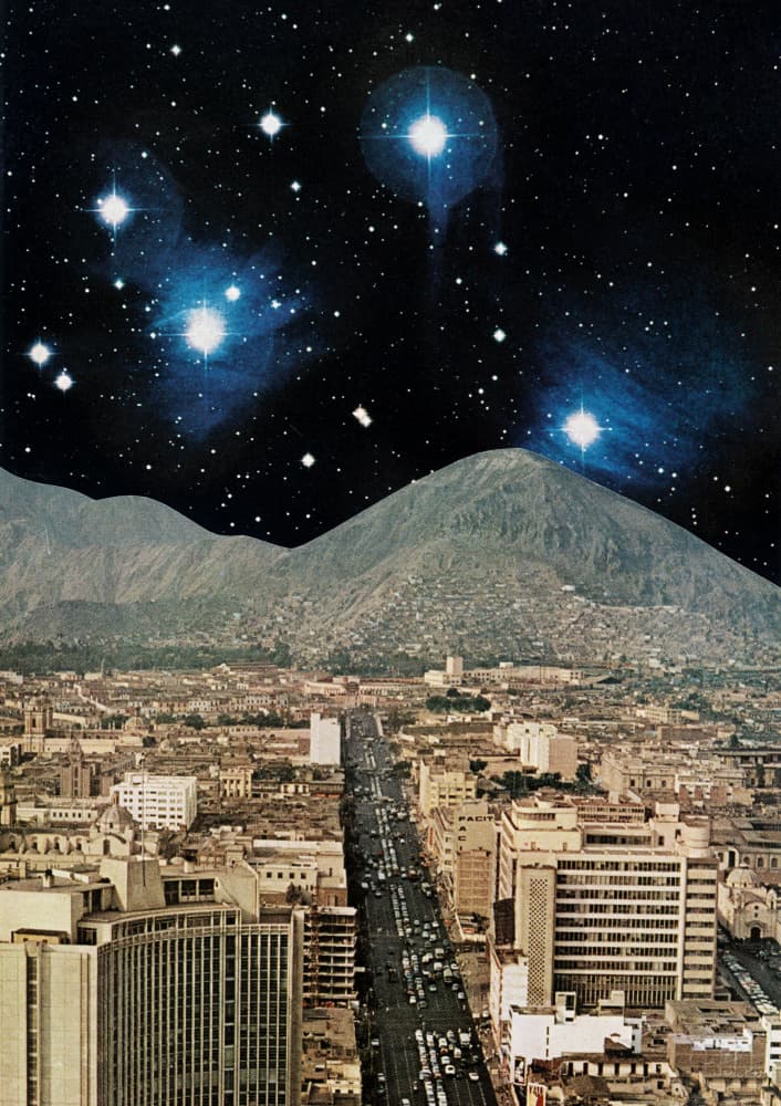 Starry Cityscape Mountains by Cassia Beck — canvas wall art