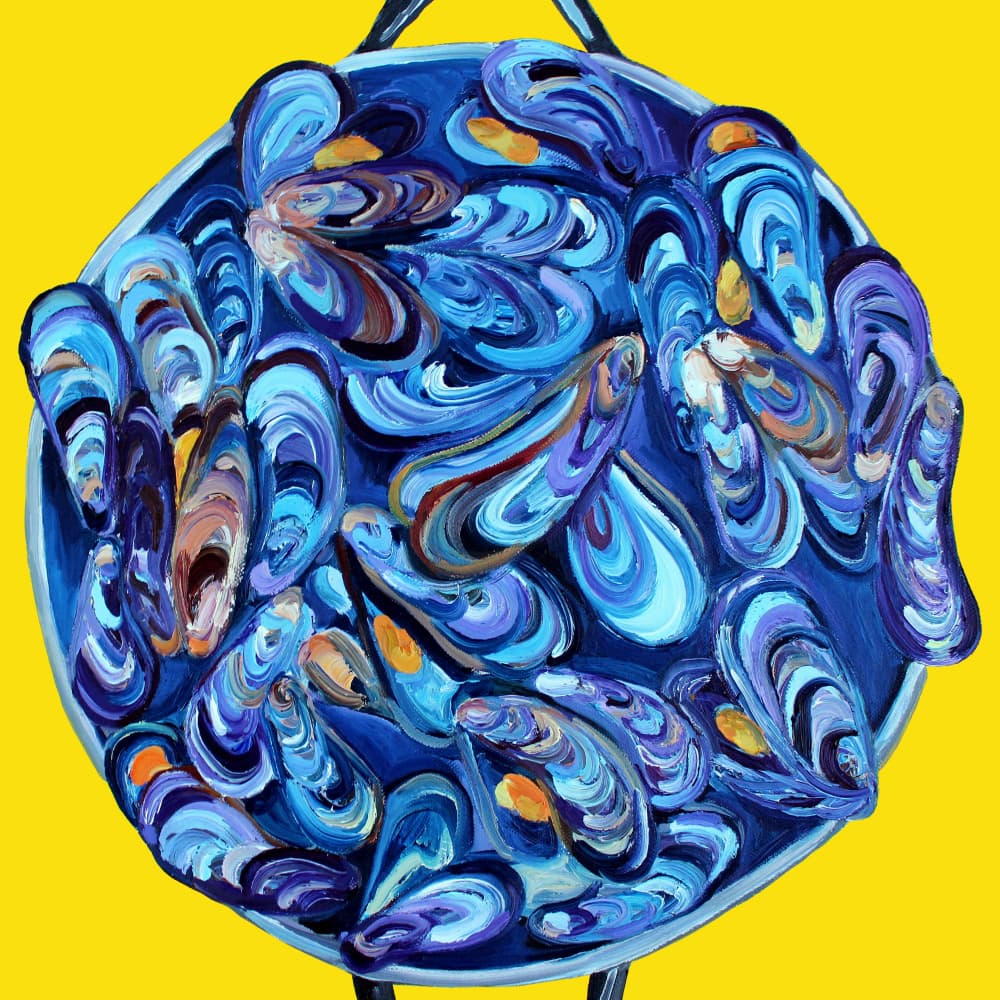 Vibrant Blue Mussels by Alice Straker — canvas wall art