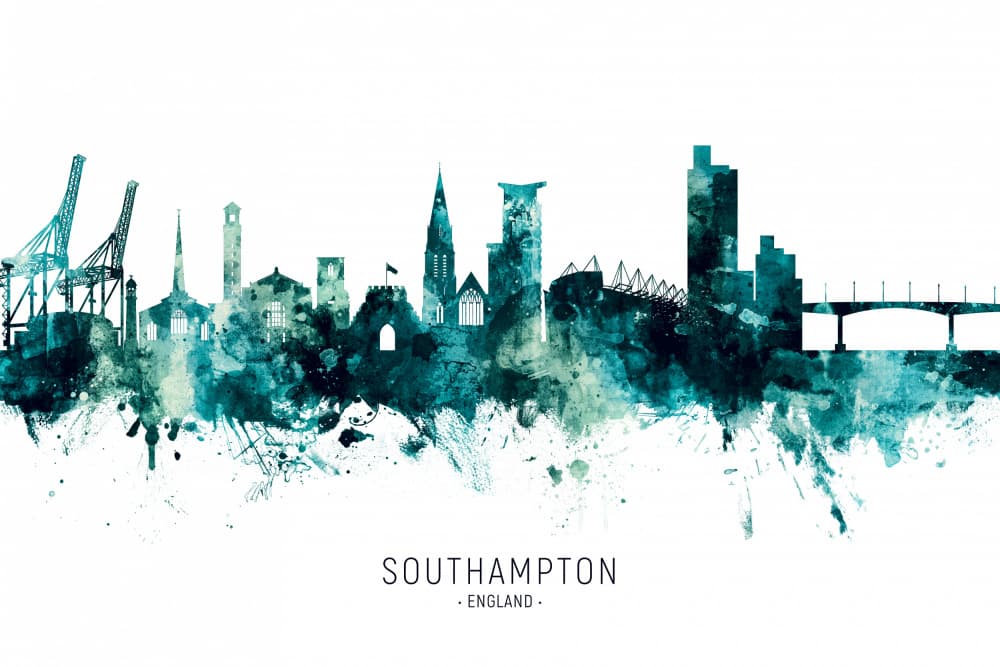 Southampton Watercolor Skyline by Michael Tompsett — canvas wall art