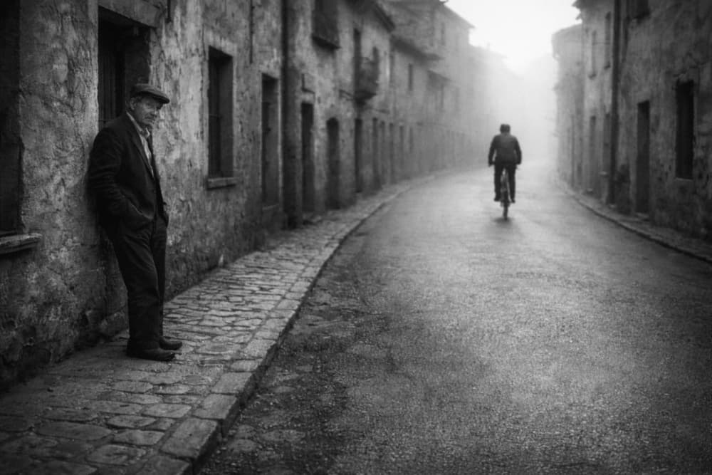 Old Man Foggy Street by Holger Droste — canvas wall art