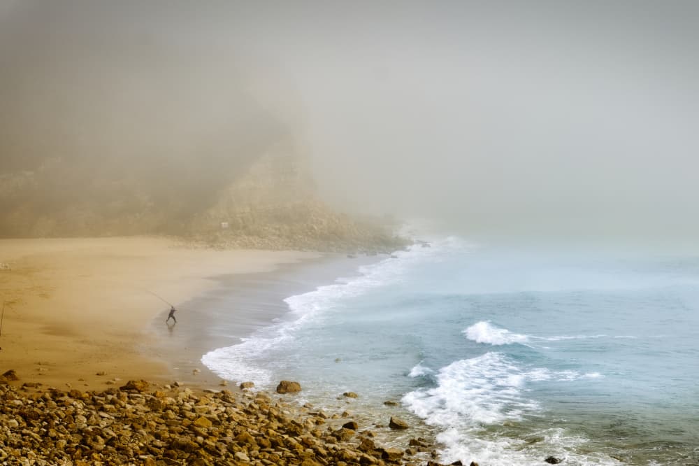 Misty Beach Walk by Martin Froyda — canvas wall art