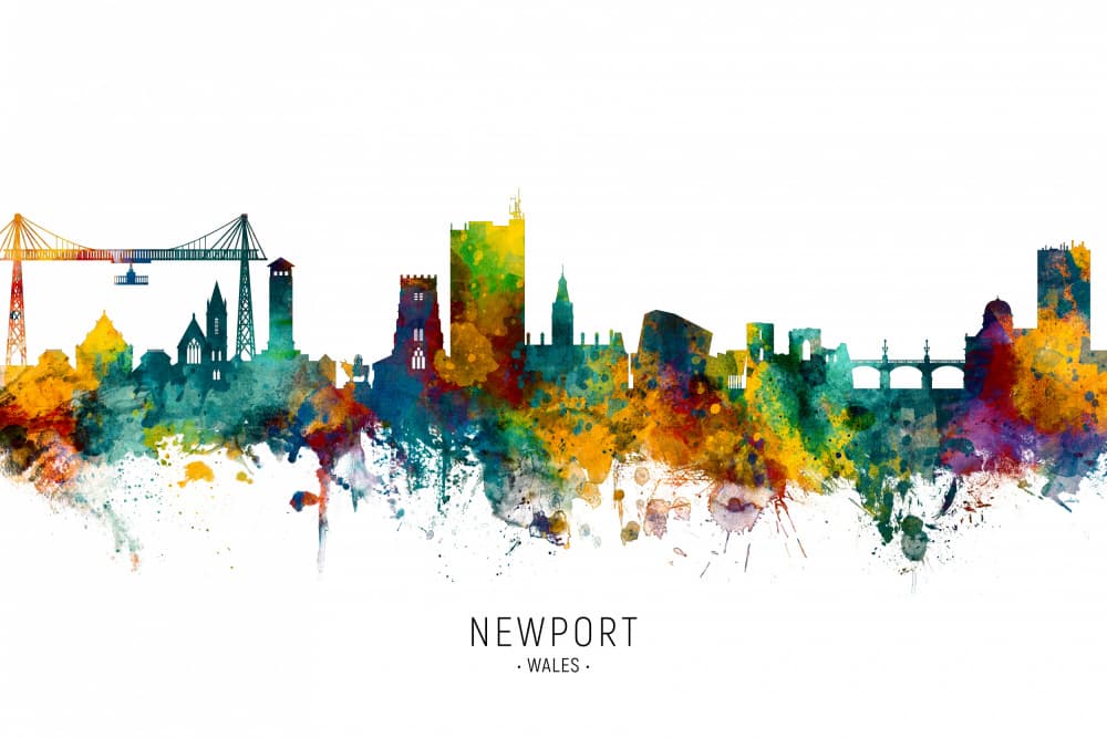 Colorful Newport Wales Skyline by Michael Tompsett — canvas wall art