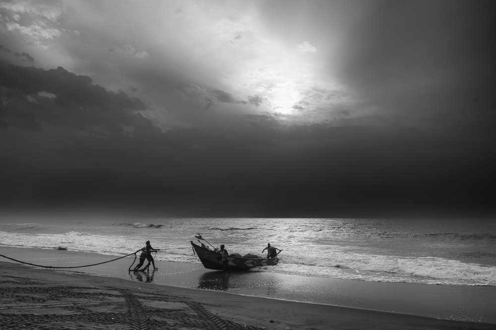 Coastal Fishermen Toil by BALASUBRAMANIAN GV — canvas wall art