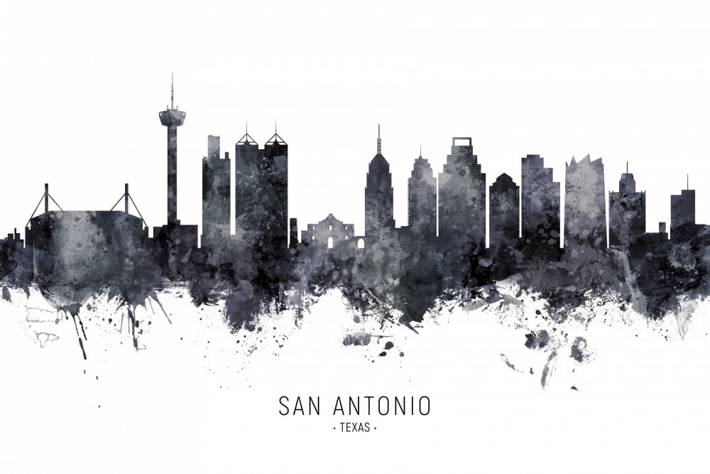 San Antonio City Silhouette by Michael Tompsett — canvas wall art