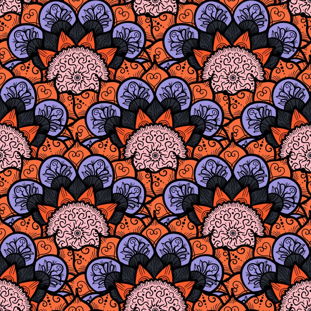 Orange Purple Floral Pattern by Marika Barsrsind — canvas wall art