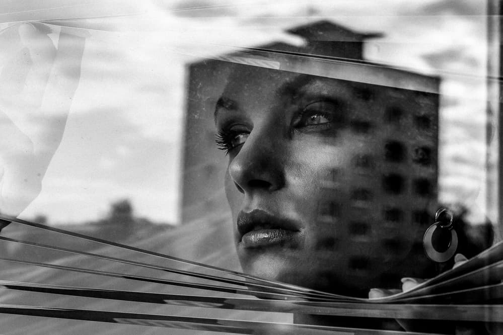 Woman In City Reflection by Martin Krystynek MQEP — canvas wall art