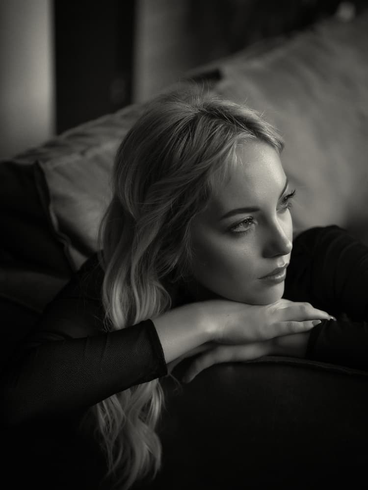 Pensive Blonde Woman by Chris Bos — canvas wall art