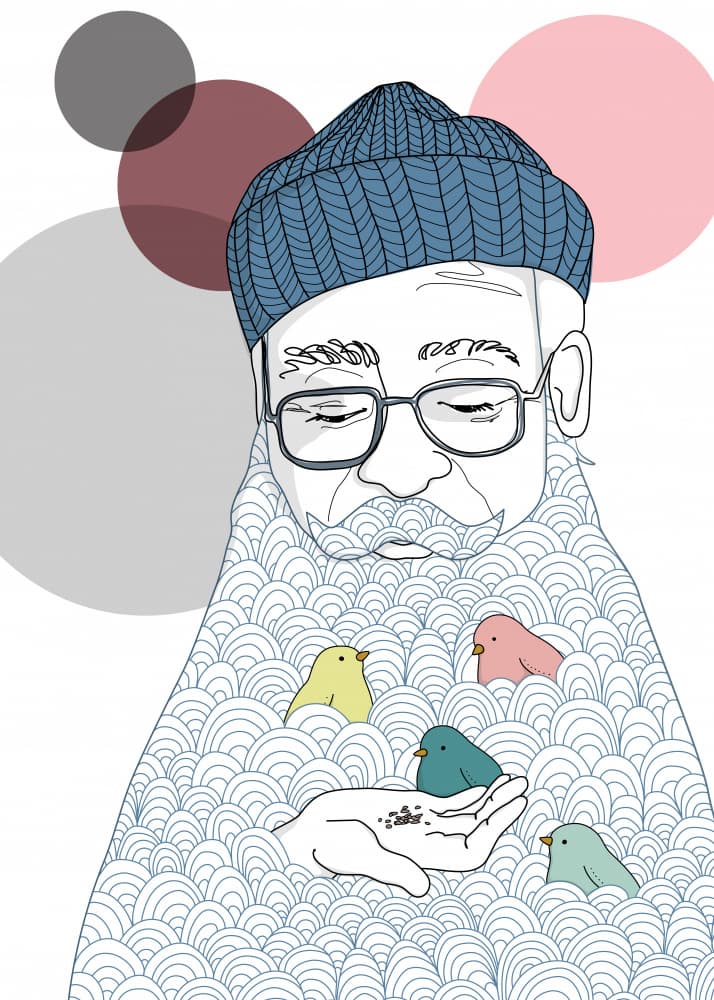 Gentle Man Feeding Birds by Christina Heitmann — canvas wall art