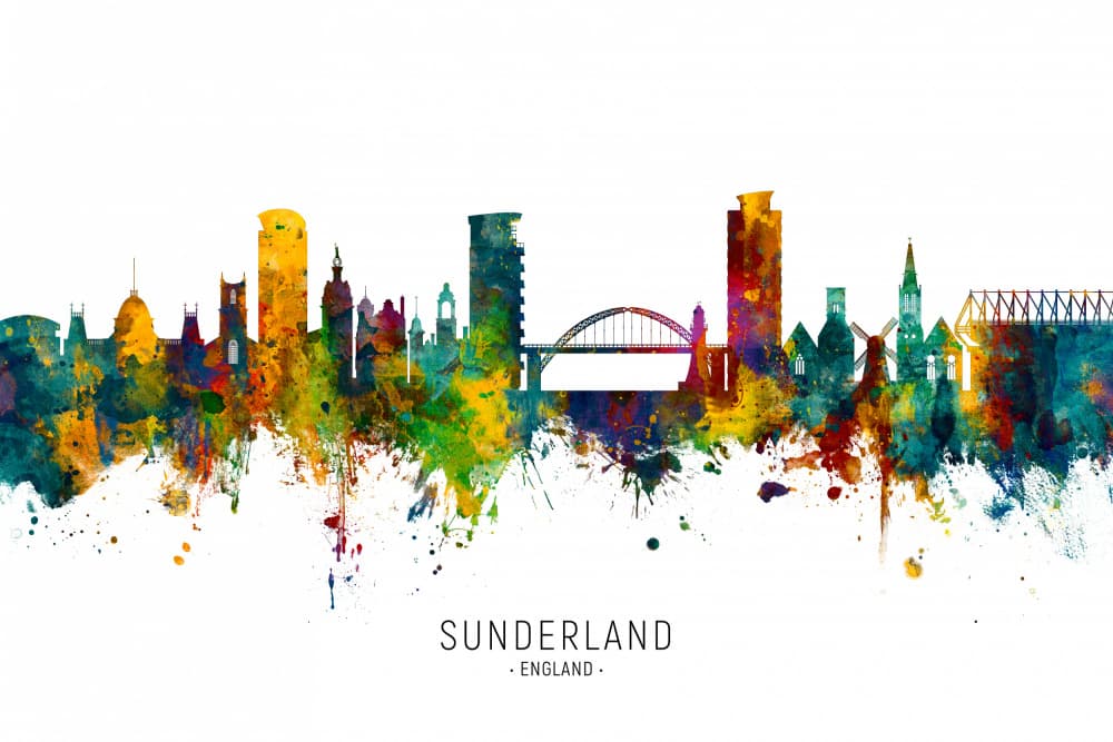 Colorful Sunderland Skyline by Michael Tompsett — canvas wall art