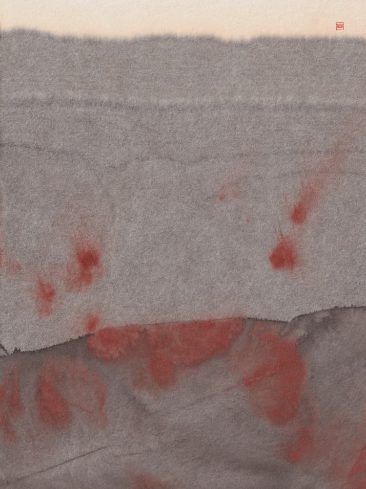 Abstract Gray Red Stains by Thoth Adan — canvas wall art