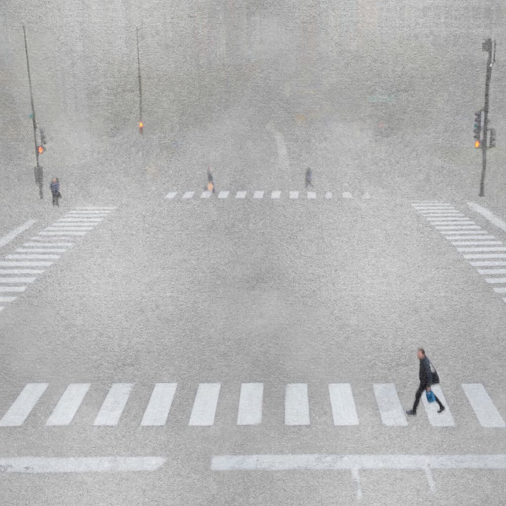 Foggy City Crossing by Roswitha Schleicher-Schwarz — canvas wall art
