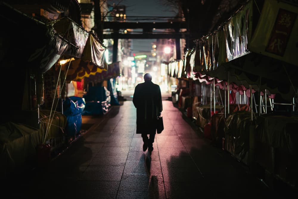 Urban Night Market Walk by Yuzo Fujii — canvas wall art