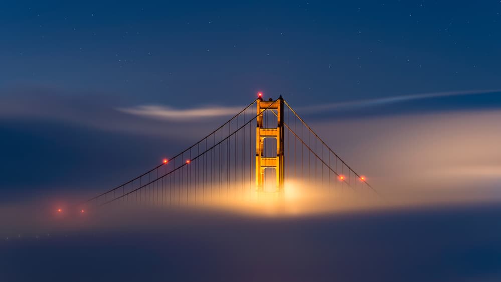 Golden Gate Foggy Night by Gerald Macua — canvas wall art