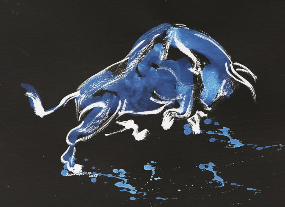 Blue Bull Charge by Santhosh ch — canvas wall art
