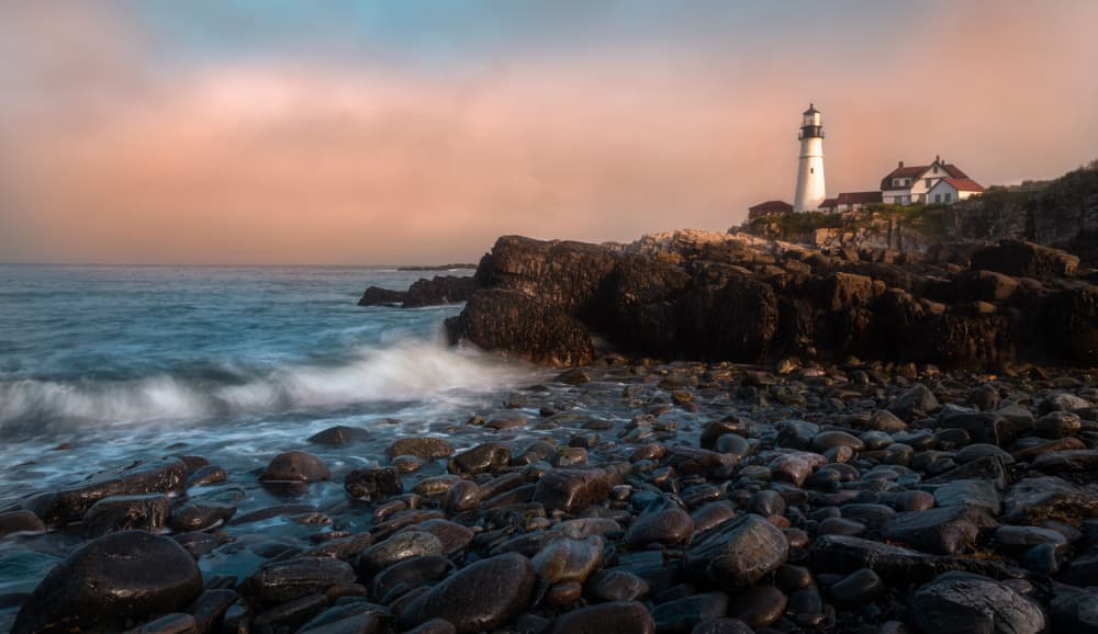 Misty Coastal Lighthouse by Rong Wei — canvas wall art