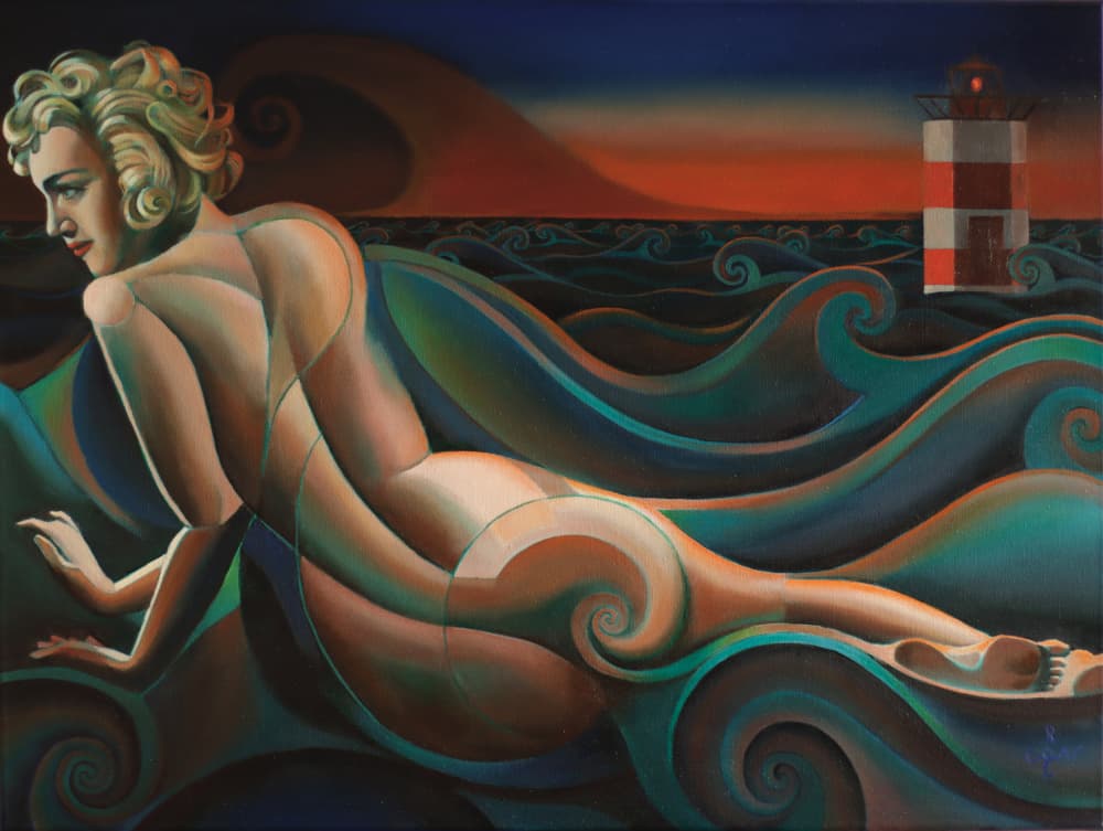 Nude Woman Ocean Waves by Corné Akkers — canvas wall art
