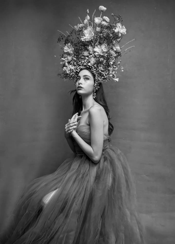 Elegant Woman Flower Crown by Linda Lu — canvas wall art