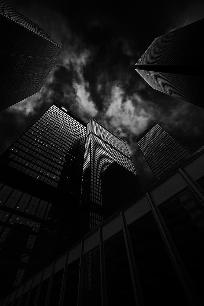 Urban Towers Darkened Sky by Henry Zhao — canvas wall art