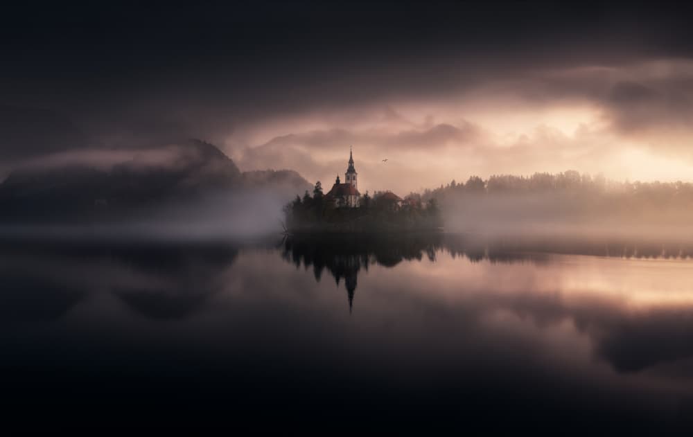 Misty Lake Bled Morning by NingYun Ye — canvas wall art