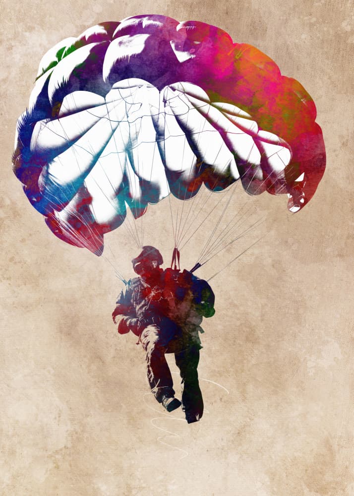 Colorful Parachute Skydiver by Justyna Jaszke — canvas wall art