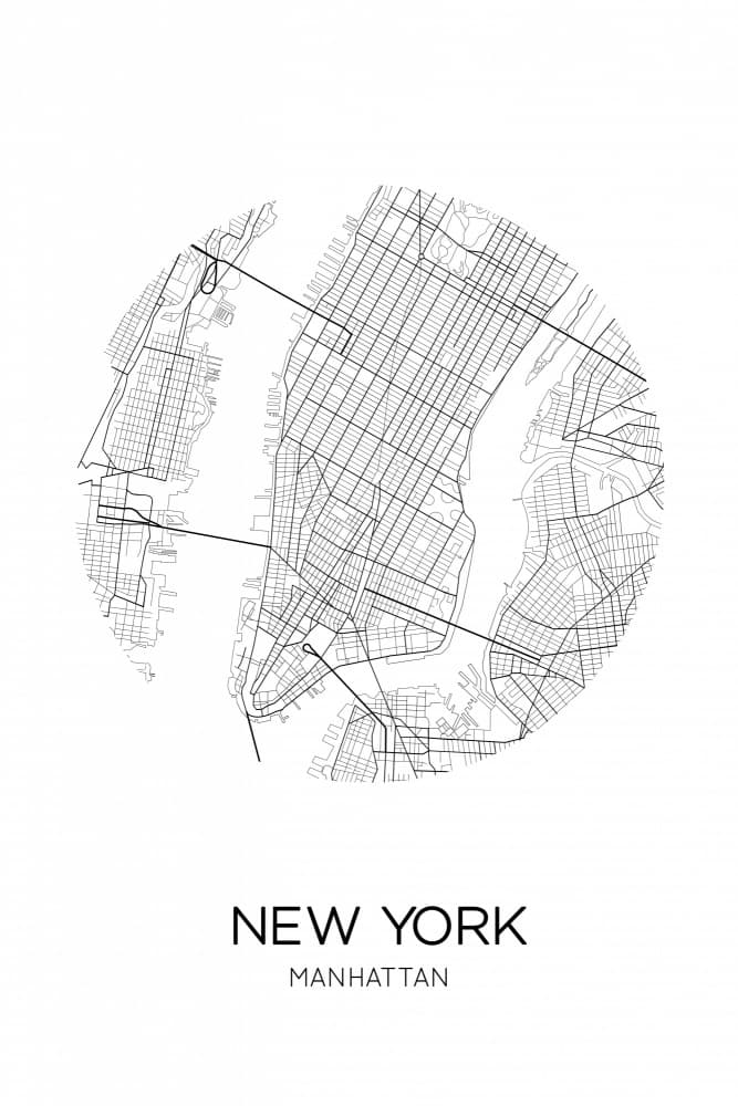 Manhattan Roads Map by THE MIUUS STUDIO — canvas wall art