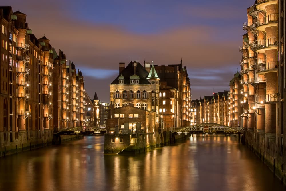 Illuminated Canal Evening by Ute Jackisch — canvas wall art