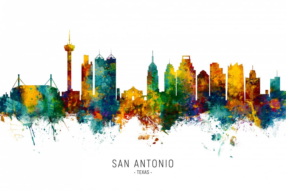 Vibrant San Antonio Skyline by Michael Tompsett — canvas wall art