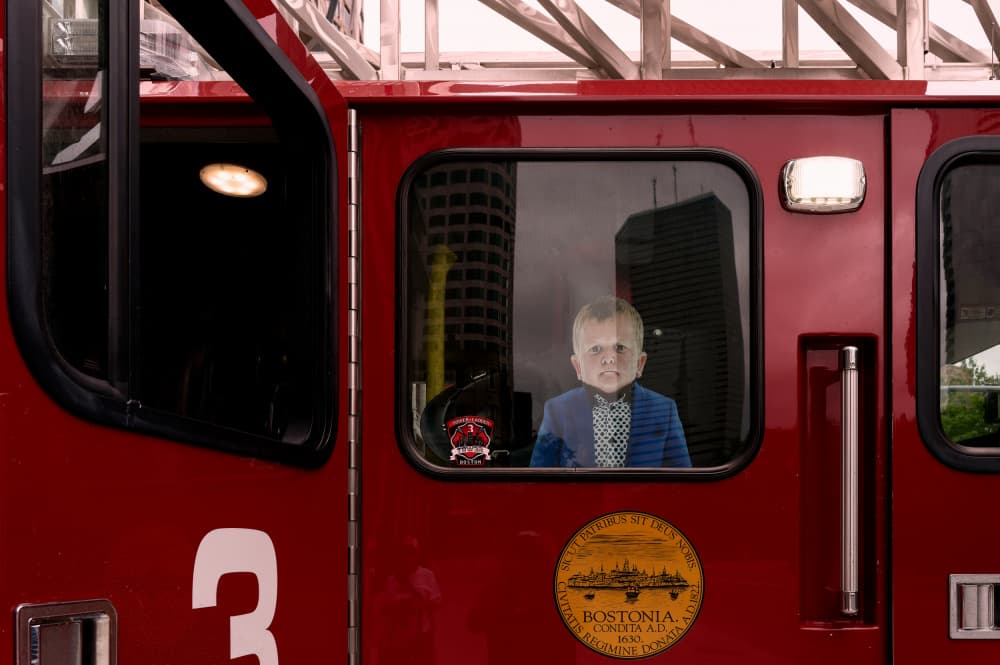 Curious Boy Fire Truck by John Hoey — canvas wall art