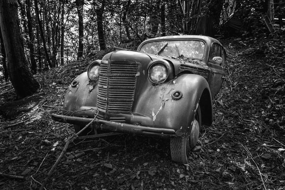 Abandoned Forest Car by Adam Dauria ☂ — canvas wall art