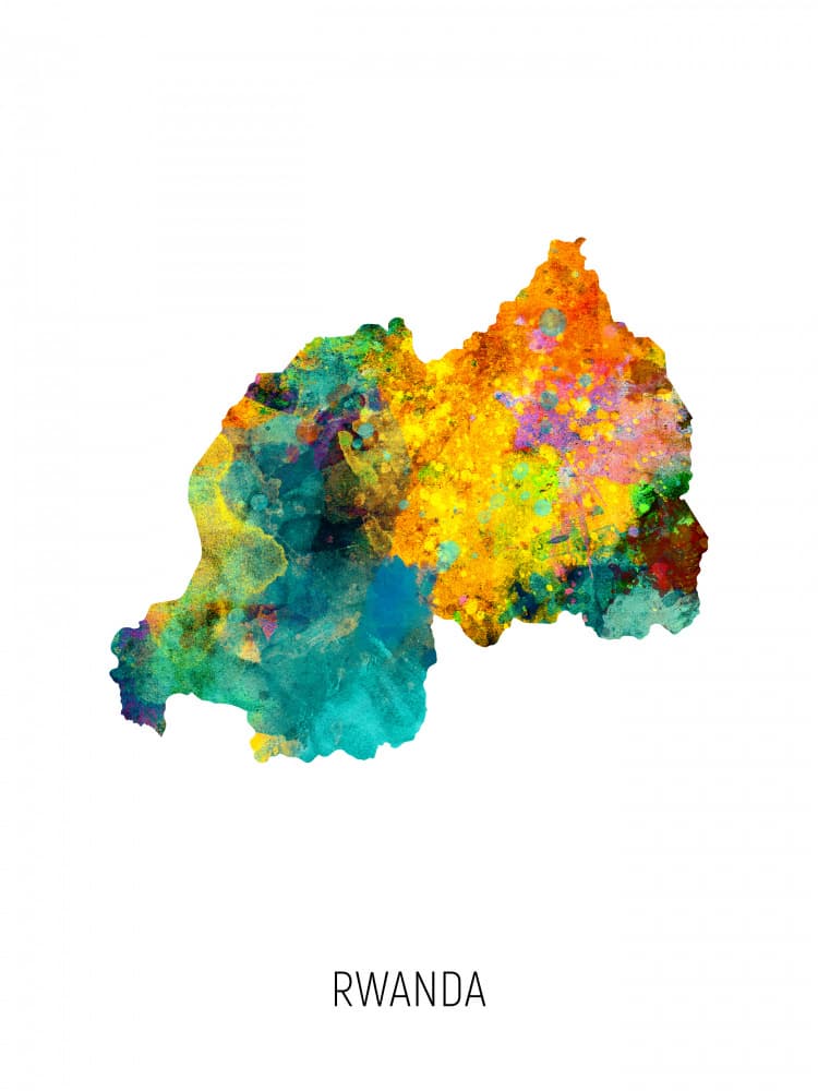 Vibrant Rwanda Map by Michael Tompsett — canvas wall art