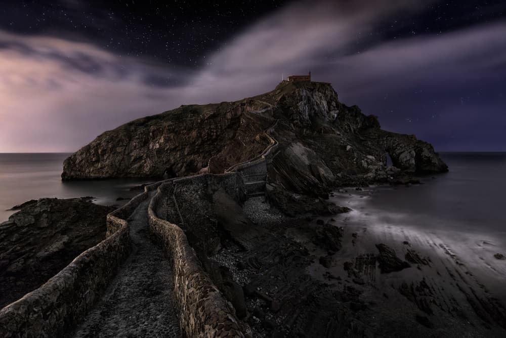 Island Chapel Night Sky by Fran Osuna — canvas wall art