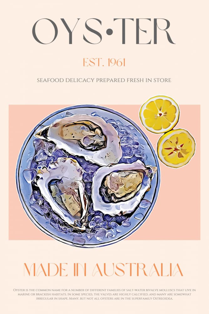 Fresh Oysters with Lemon Slices by Nazma Khokhar — canvas wall art