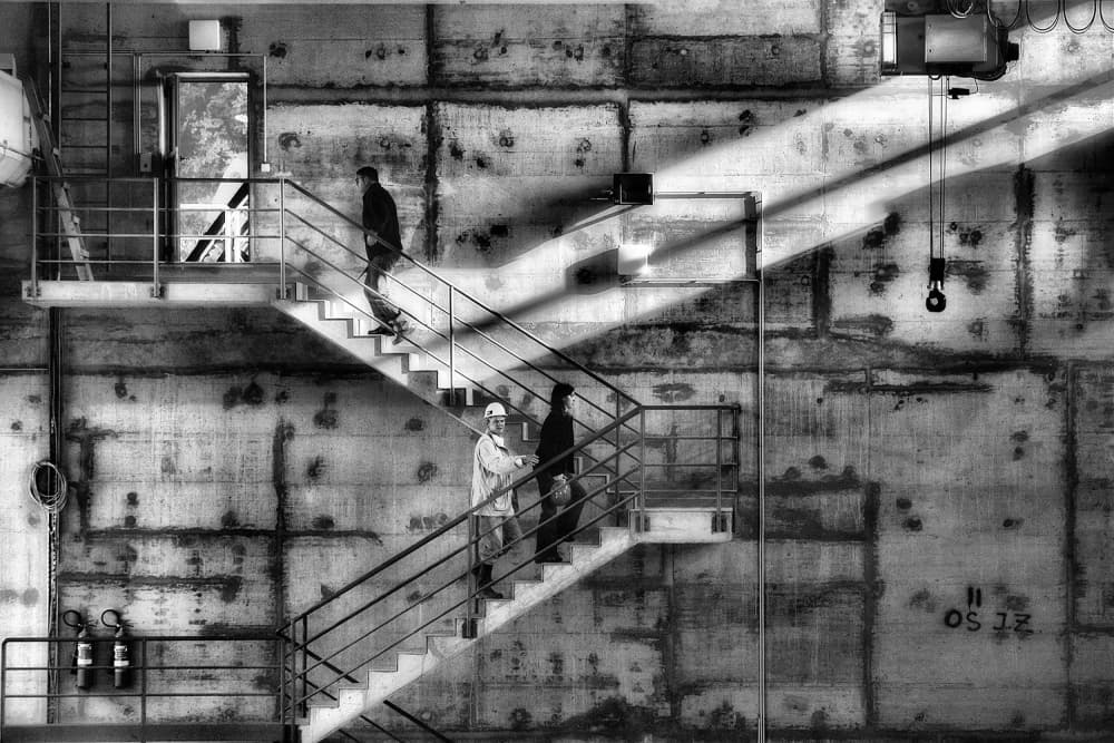 Industrial Stairs Light and Shadow by Jure Kravanja — canvas wall art