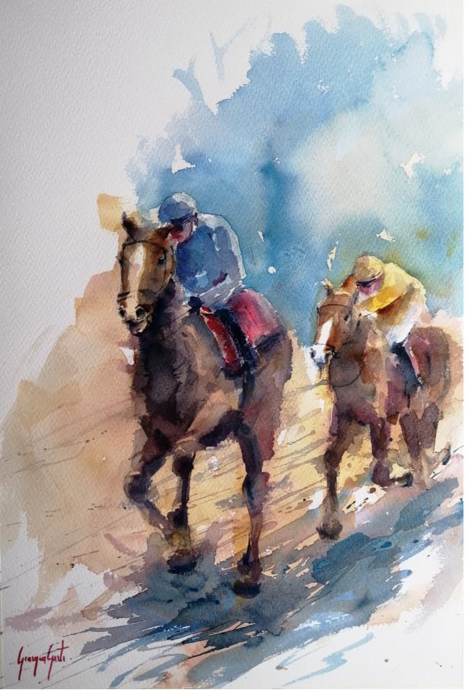 Galloping Jockeys Painting by Giorgio Gosti — canvas wall art