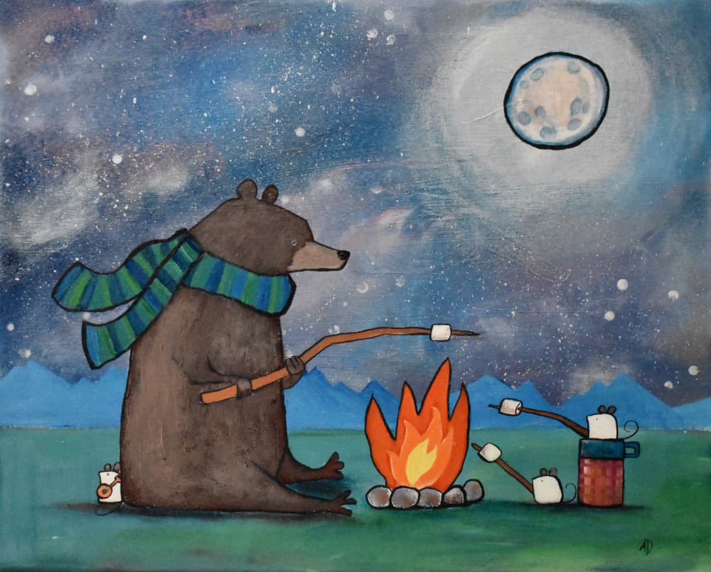 Bear Campfire Night by Andrea Doss — canvas wall art