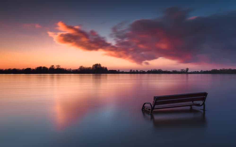 Submerged Bench Sunset by Wojciech Łączkowski — canvas wall art