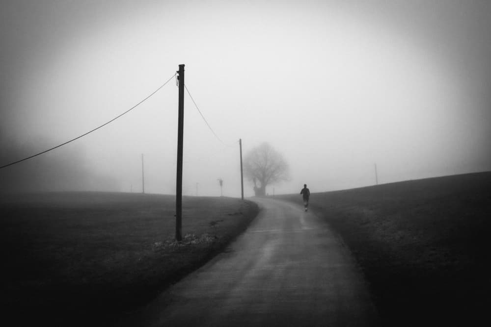 Misty Road Lone Figure by Renate Wasinger — canvas wall art