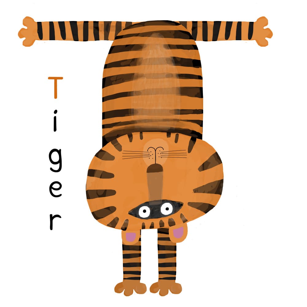 Playful Upside Down Tiger by Carla Daly — canvas wall art