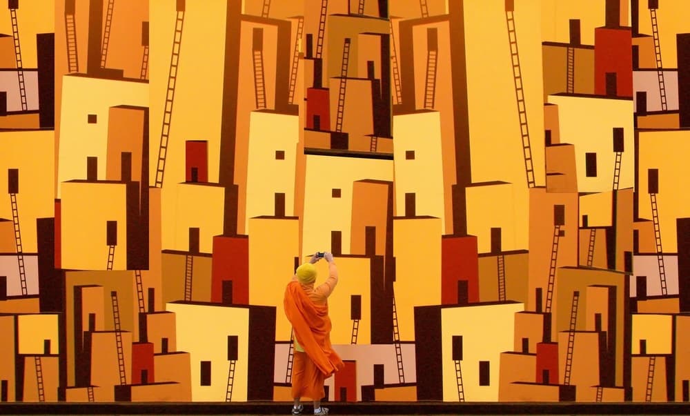 Orange Robe City Journey by Roxana Labagnara — canvas wall art